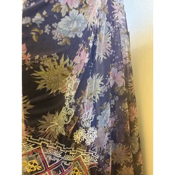 Johnny Was Biya Dress Black Floral Embroidered Mesh Maxi. Size Large - Picture 9 of 10